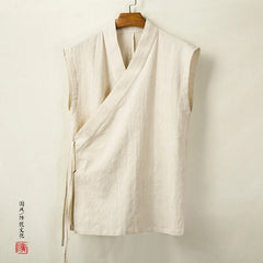 Chinese Traditional Hanfu Vest Linen Cotton Sleeveless Slit Top Kimono - view 5