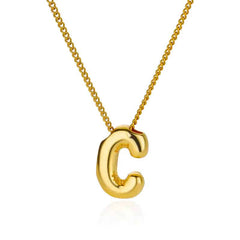 Chunky Alphabet Letter Initials Stainless Steel Plated Pendant Necklace