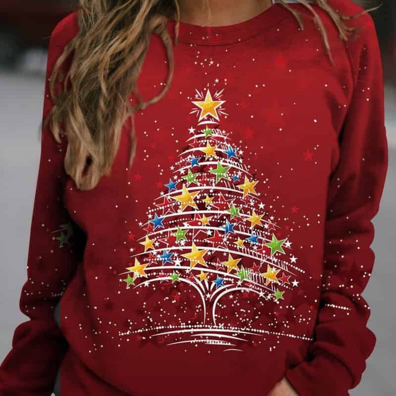 3D Christmas Printing Sweatshirt - Red/Tree / M