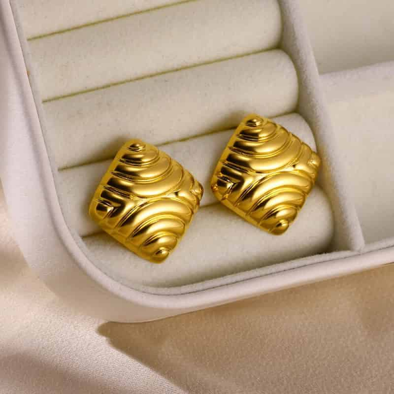 Leaf Heart Spiral Stainless Steel Weave Irregular Stud Earrings