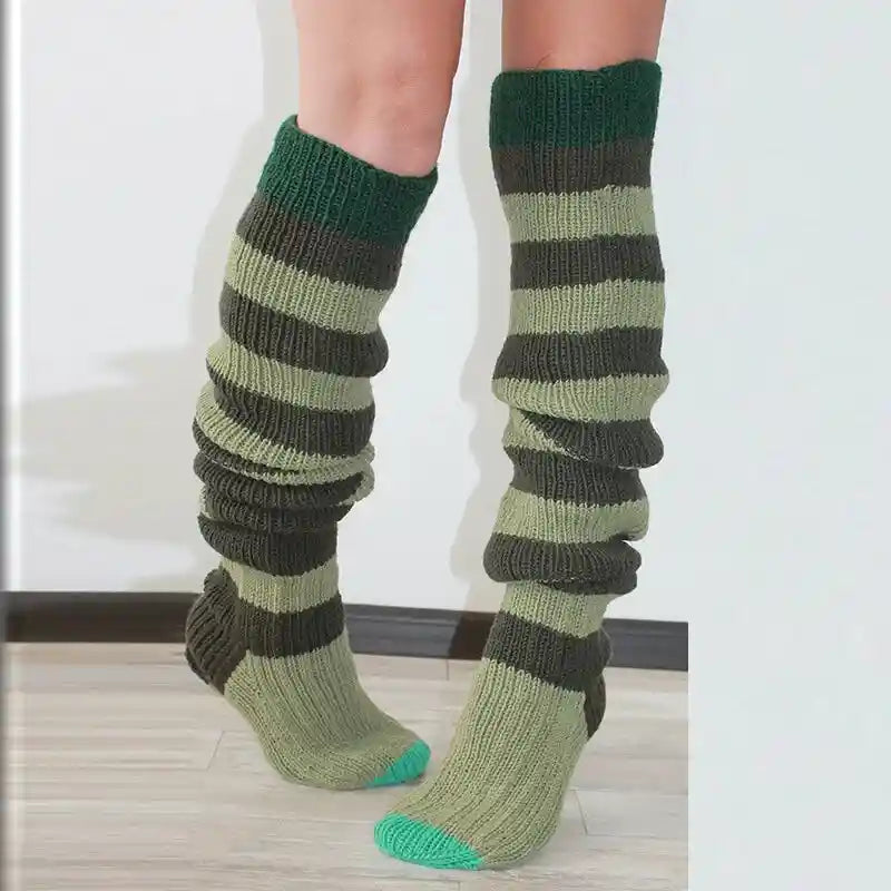 Knitted Striped Knee High Wool Socks