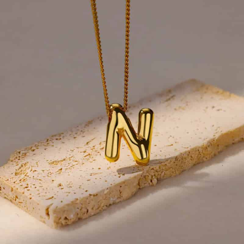 Chunky Alphabet Letter Initials Stainless Steel Plated Pendant Necklace