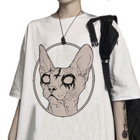 Thumbnail for Oversize Harajuku Sphynx Cat Print T Shirts - White / XS -