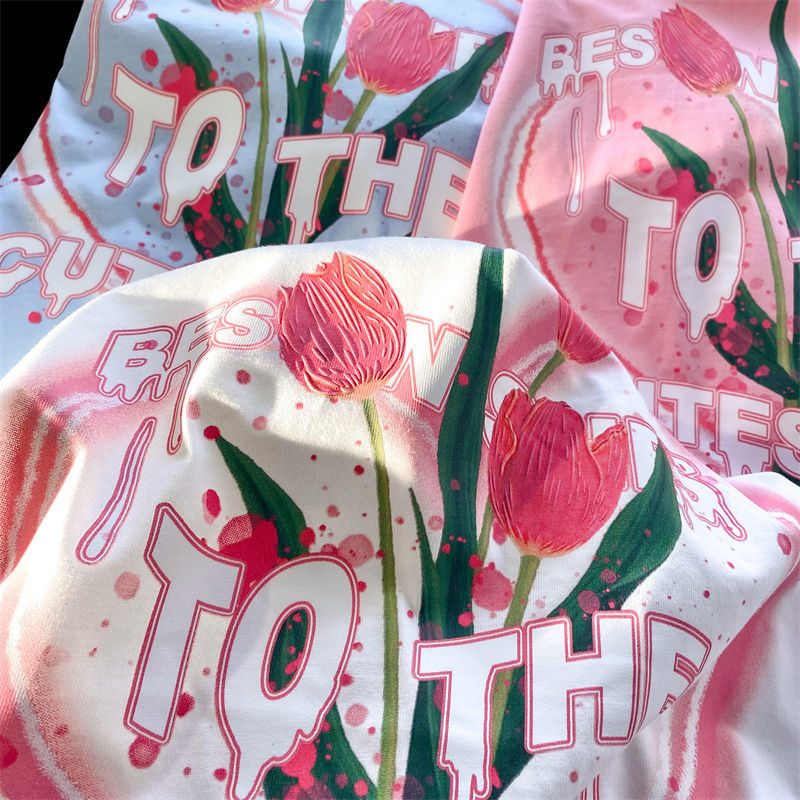 Flower Letter Print Loose T-Shirt