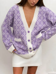 Knitted Oversized V Neck Long Sleeve Cardigan