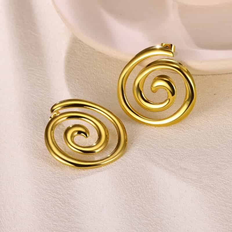 Leaf Heart Spiral Stainless Steel Weave Irregular Stud Earrings