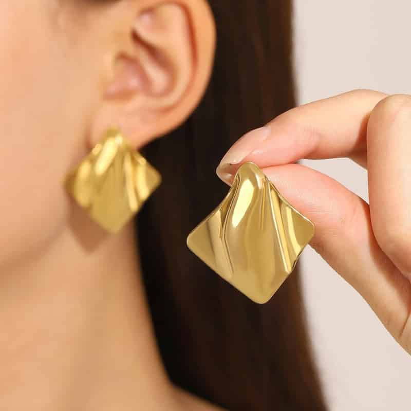 Statement Geometric Round Irregular Stainless Steel Stud Earrings