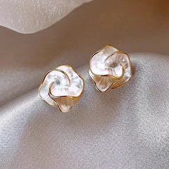 Rhinestone Stainless Steel Curl Hoop Stud Earrings