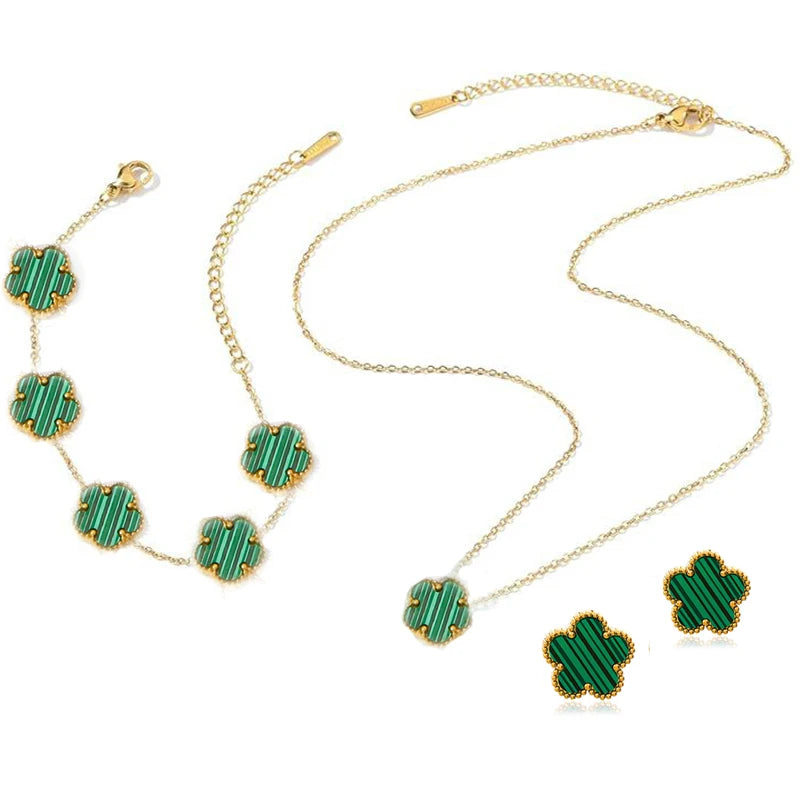 Clover Leaf Petals Plated Stainless Steel Necklace