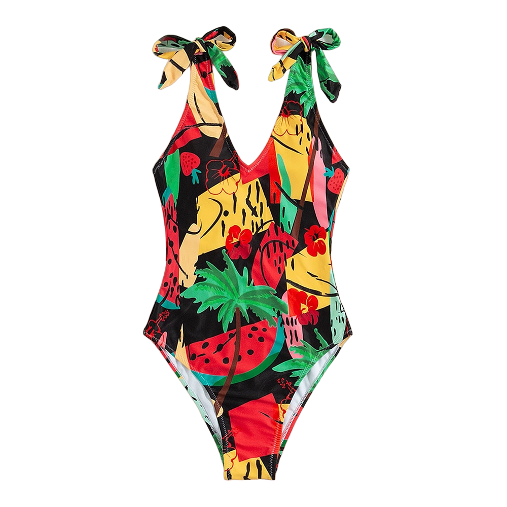 Printed One-Piece Swimsuit - Black / S