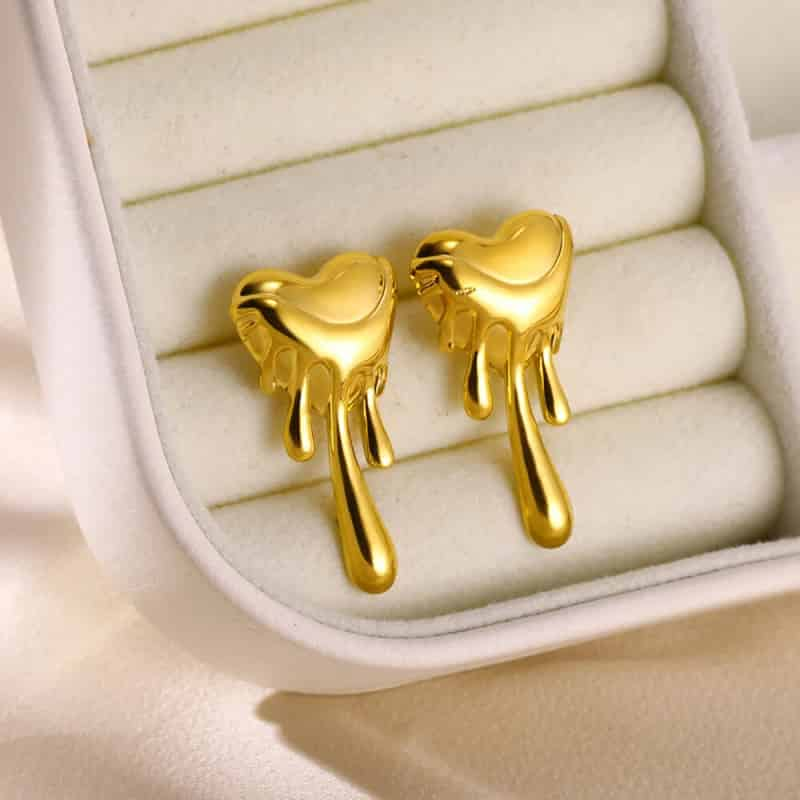 Leaf Heart Spiral Stainless Steel Weave Irregular Stud Earrings