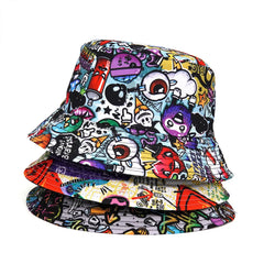 Reversible Bucket Hats With Geometric Graffiti Print