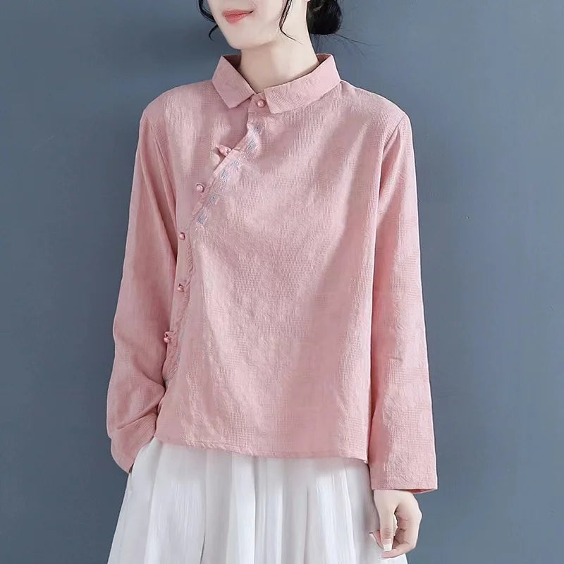 Tang Suit Wear Shirts Chinese Style Cotton And Linen Hanfu Top - view 7