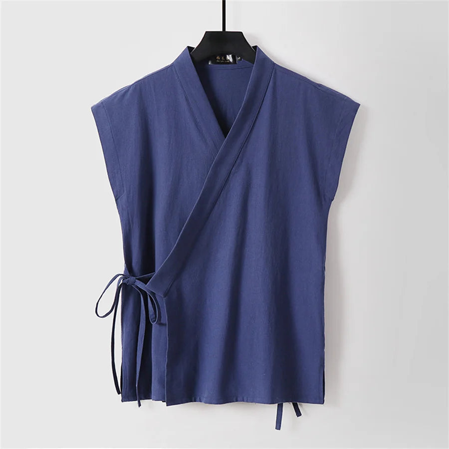 Chinese Traditional Clothes Cotton Linen Tank Tops Sleeveless Kimono Hanfu - view 8