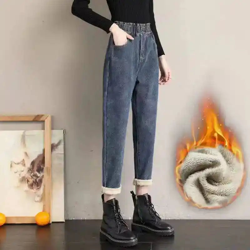 High Waisted Long Straight Velvet Jeans