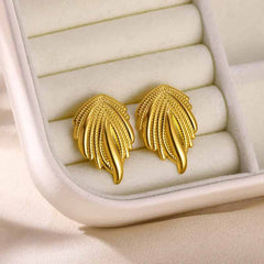 Leaf Heart Spiral Stainless Steel Weave Irregular Stud Earrings