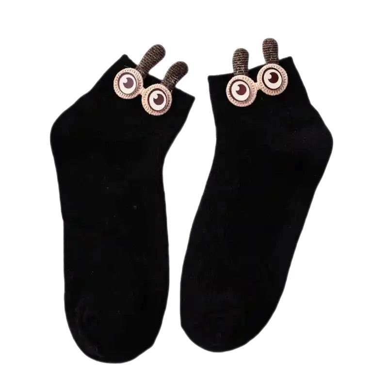Soft Cotton Ankle Socks With Bunny Ears and Big 3D Eyes
