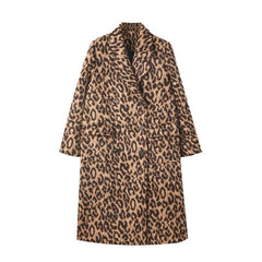 Leopard Print Long Sleeve Coat - Auburn / S