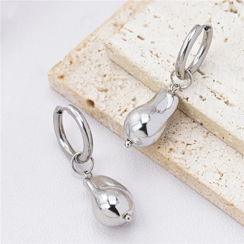 Retro Irregular Stainless Steel Drop Hoop Earrings