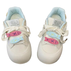 Kawaii PU leather Sneaker Pink Collar Fish Charm Detail