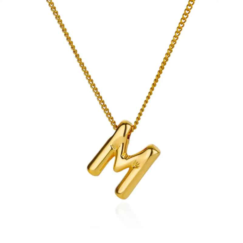 Chunky Alphabet Letter Initials Stainless Steel Plated Pendant Necklace