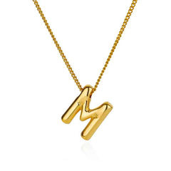 Chunky Alphabet Letter Initials Stainless Steel Plated Pendant Necklace