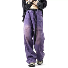 Y2K Baggy Loose Wide Leg Cargo Jeans - Purple / S