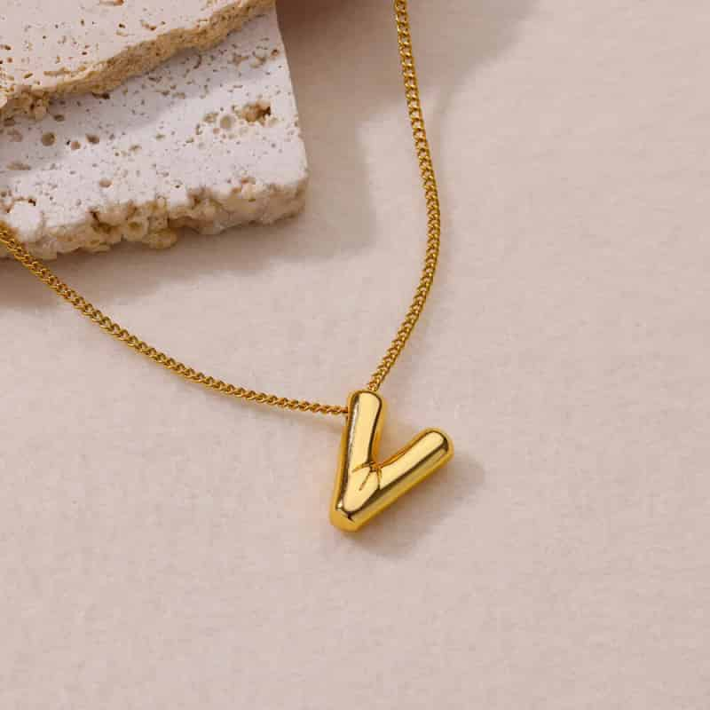 Chunky Alphabet Letter Initials Stainless Steel Plated Pendant Necklace