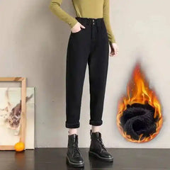 High Waisted Long Straight Velvet Jeans