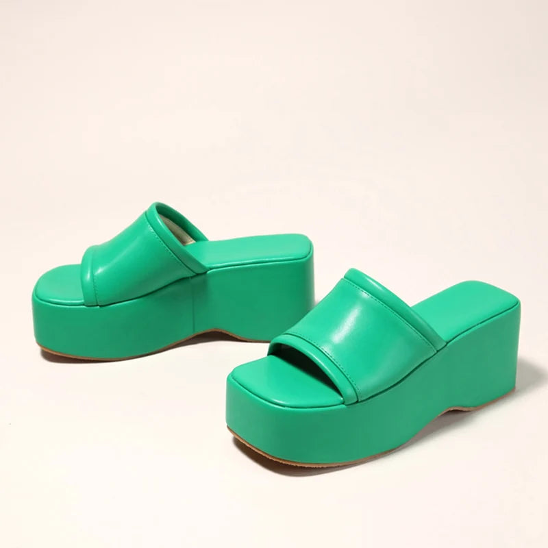 Chunky Platform Open Toe Slip On Sandals
