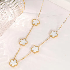 Clover Leaf Petals Plated Stainless Steel Necklace