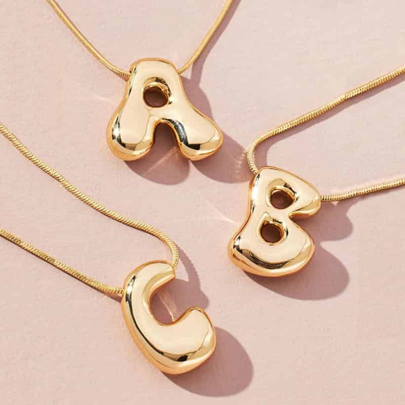 Chunky Bubble Letter Stainless Steel Pendant Necklace