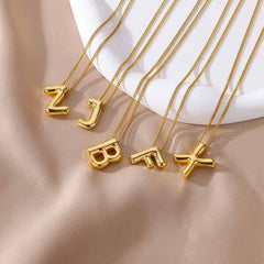 Chunky Alphabet Letter Initials Stainless Steel Plated Pendant Necklace