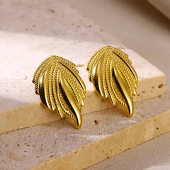 Leaf Heart Spiral Stainless Steel Weave Irregular Stud Earrings