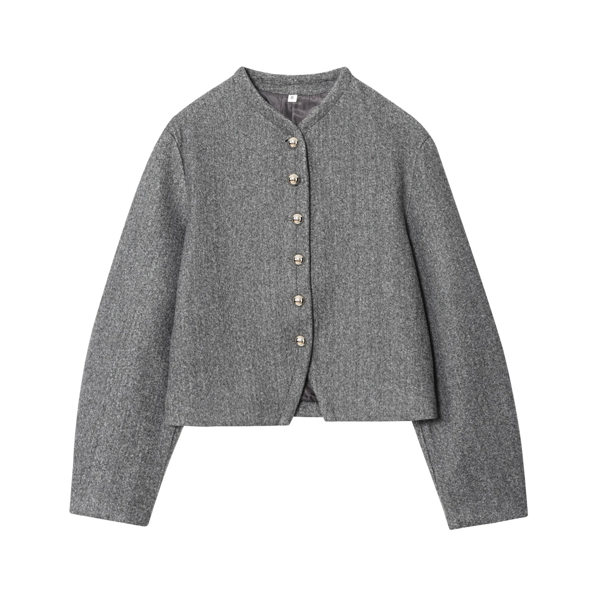 Short Round Neck Single Breasted Buttoned Closure Jacket