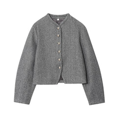 Short Round Neck Single Breasted Buttoned Closure Jacket