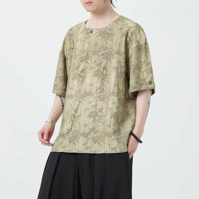 Chinese Style Tang Suit Shirt Linen Half Sleeve Traditional Kung Hanfu - view 3
