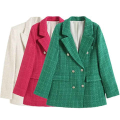 Double Breasted Houndstooth Long Sleeve Blazer