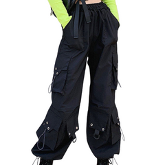 Solid Color Gothic Cargo Pants - Black / S