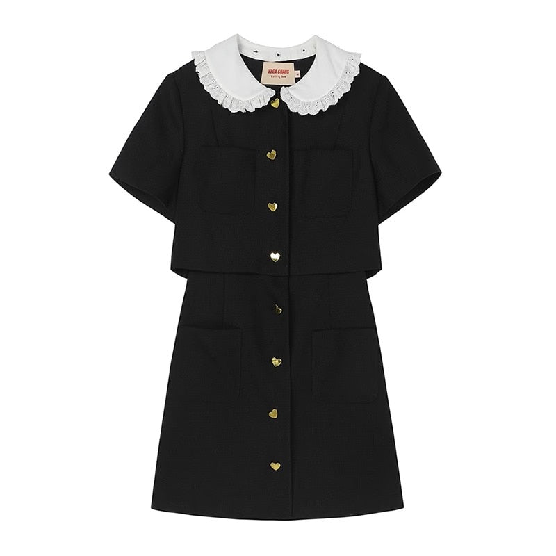 Chic Black Short Sleeve Shirt Dress - S - Mini