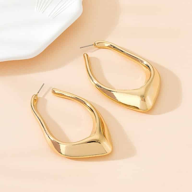 Retro Square Irregular Stainless Steel Hoop Earrings