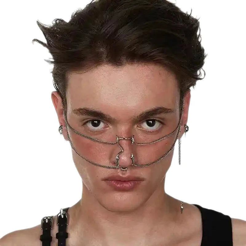 Simple Three-Dimensional Cyberpunk Nose Chain For Face