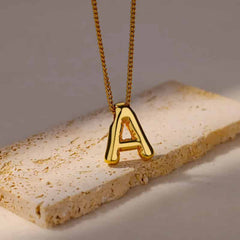 Chunky Alphabet Letter Initials Stainless Steel Plated Pendant Necklace