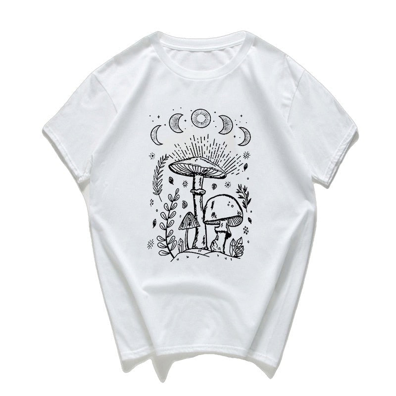 Mushrooms And Moon Oversize T-shirts - White / M