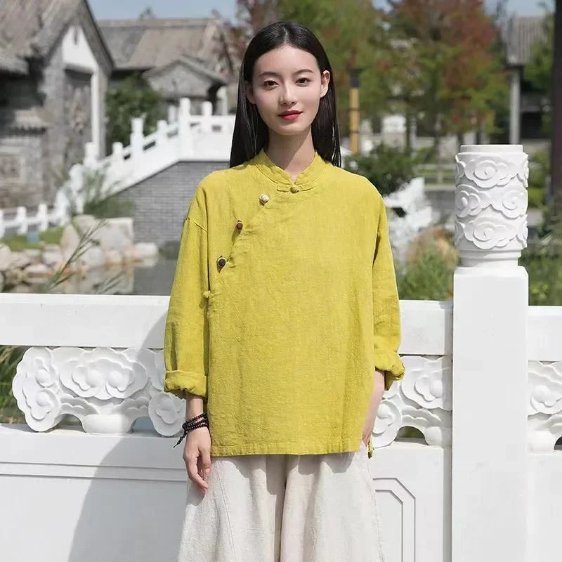 Chinese Style Tang Suit Traditional Clothes Ethnic Long Sleeve Hanfu Linen - view 2