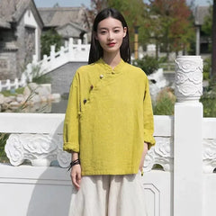 Chinese Style Tang Suit Traditional Clothes Ethnic Long Sleeve Hanfu Linen - view 2