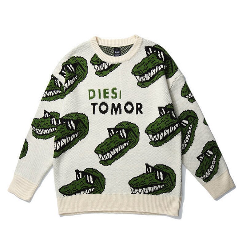Crocodile With Glasses Knitted Sweater - White / M