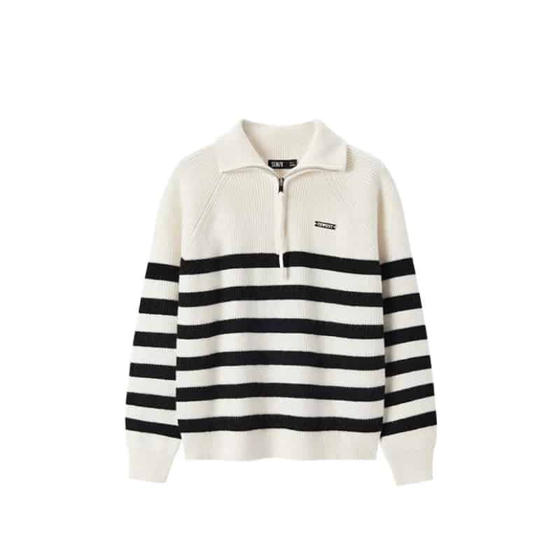 Striped Long Sleeve Loose Turn Down Collar Sweatshirt