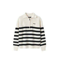 Striped Long Sleeve Loose Turn Down Collar Sweatshirt