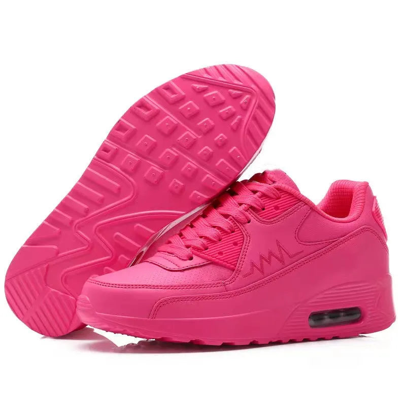 Platform PU Vegan Lace Up Sneakers - Dark Pink / 34